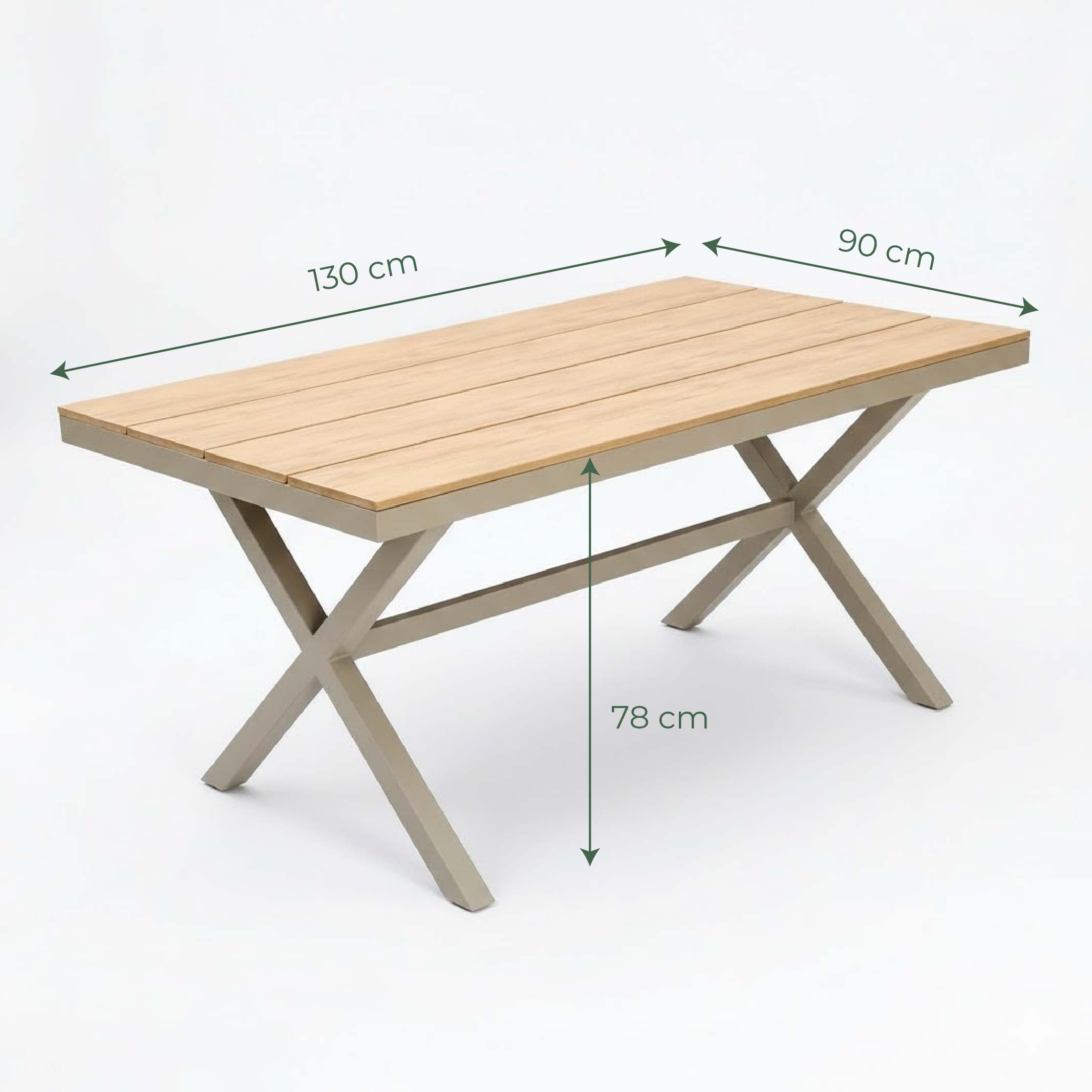 Conjunto de muebles de exterior Holly de madera natural para patio: mesa y sillas rústicas de jardín con acabado orgánico.