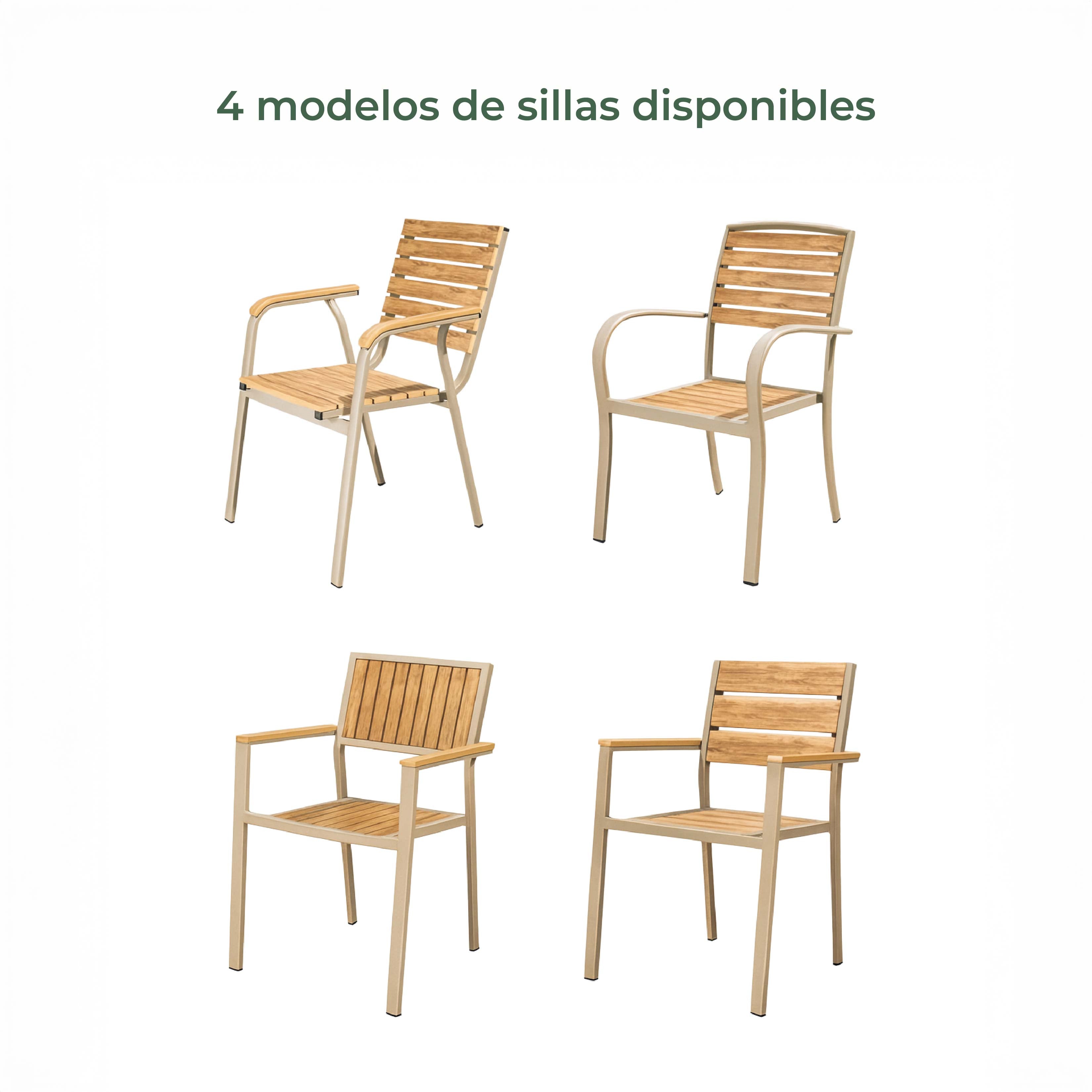 Conjunto de muebles de exterior Grace Contemporary con detalles de madera para patio - Muebles de jardín modernos con tonos naturales