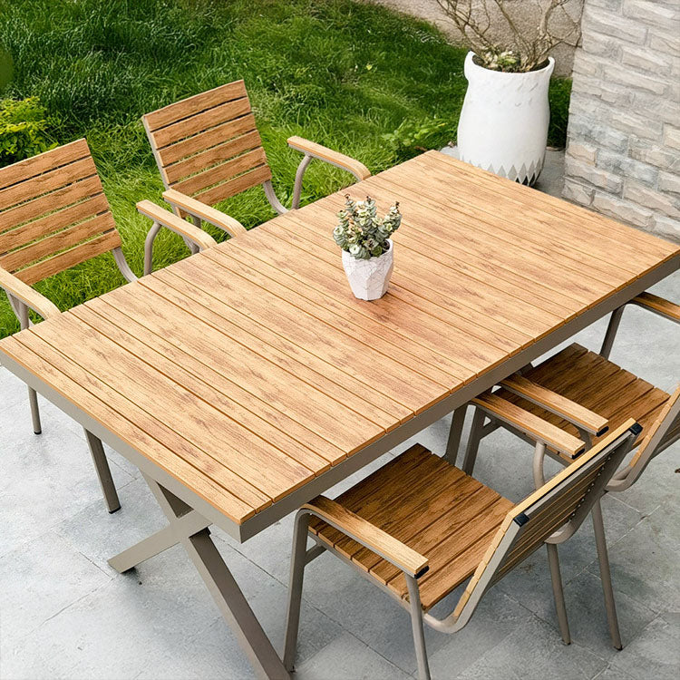 Conjunto de muebles de exterior Grace Contemporary con detalles de madera para patio - Muebles de jardín modernos con tonos naturales