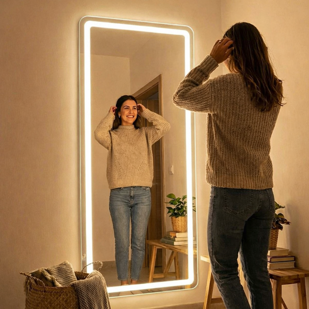 Espejo LED de cuerpo entero Skilo - Montaje en pared con sensor de movimiento