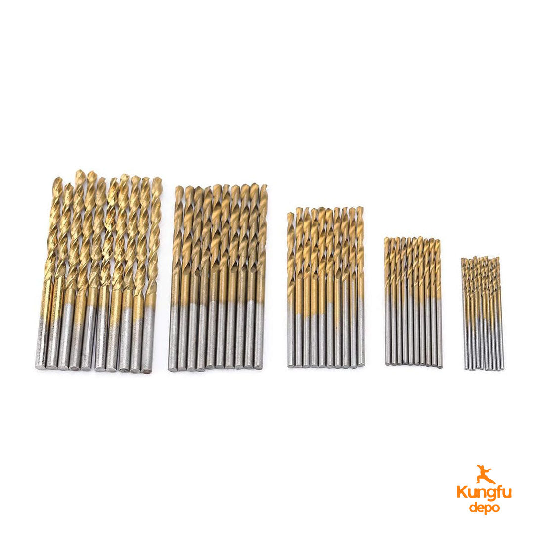 Juego de 50 brocas helicoidales con revestimiento de titanio - Kit profesional para taladrar madera y plástico