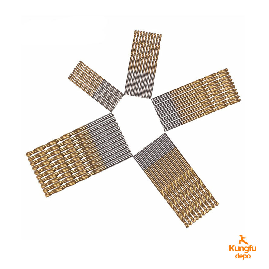 Juego de 50 brocas helicoidales con revestimiento de titanio - Kit profesional para taladrar madera y plástico