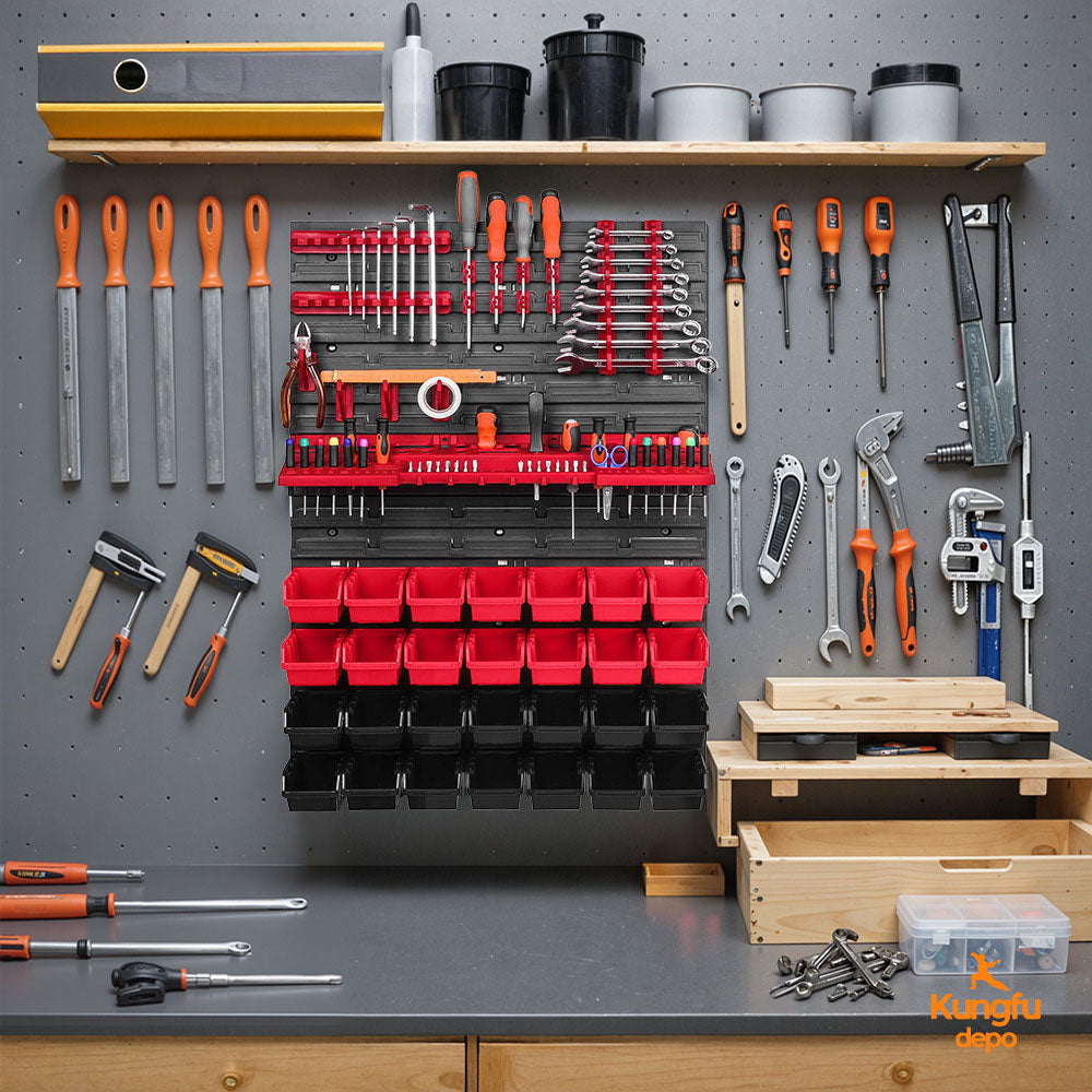 Juego de 49 piezas de organizador de herramientas para montaje en pared - Caja de almacenamiento multifuncional con tablero para colgar