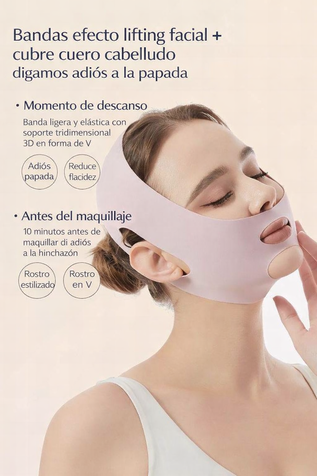 Ele Banda Reafirmante Facial V-Line – Compresión Mentón y Mejillas, Efecto Lifting, Día y Noche, Talla Única