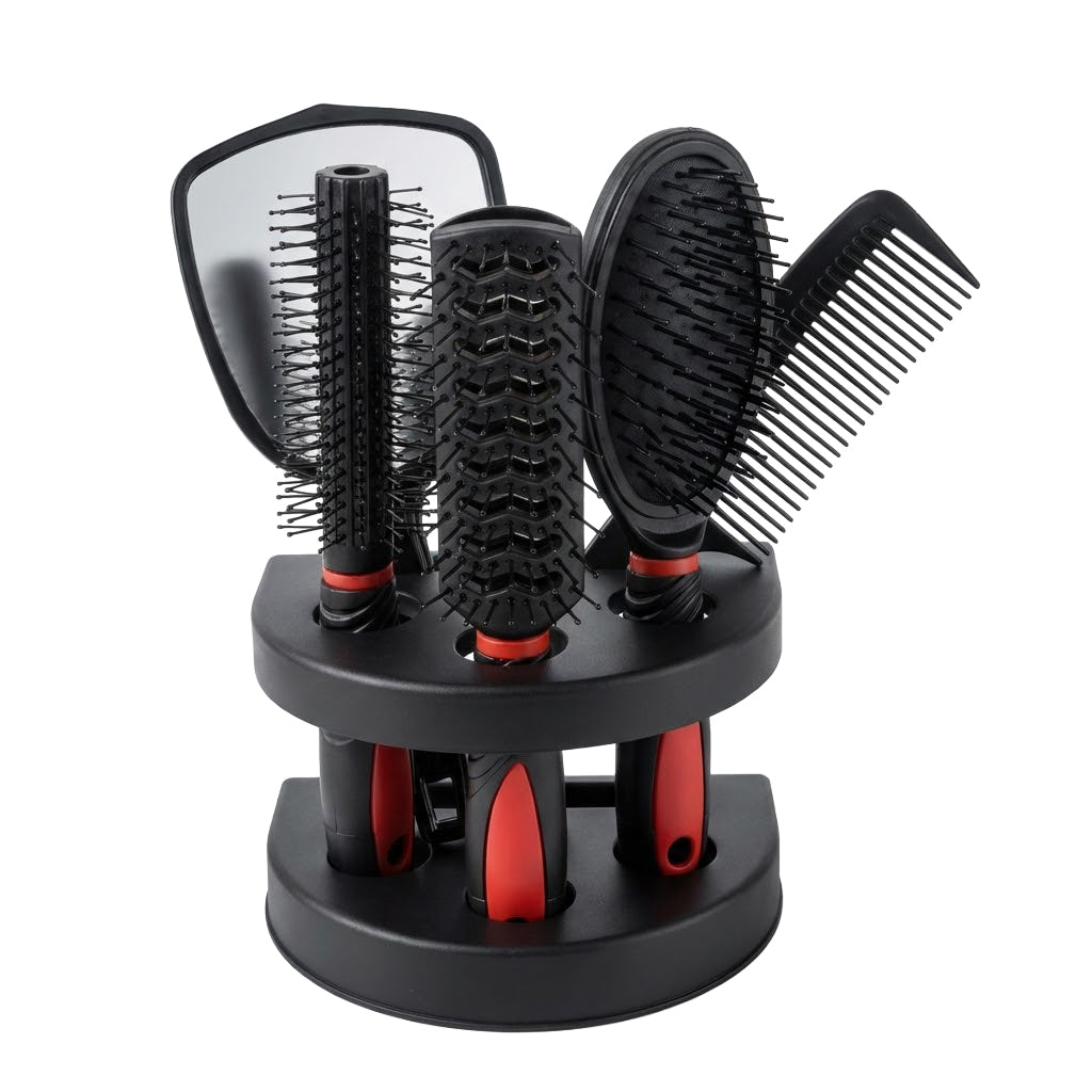 Set De Cepillos Para Cabello Carol D'Coco 5 Piezas – Color Aleatorio Con Espejo y Base Organizadora