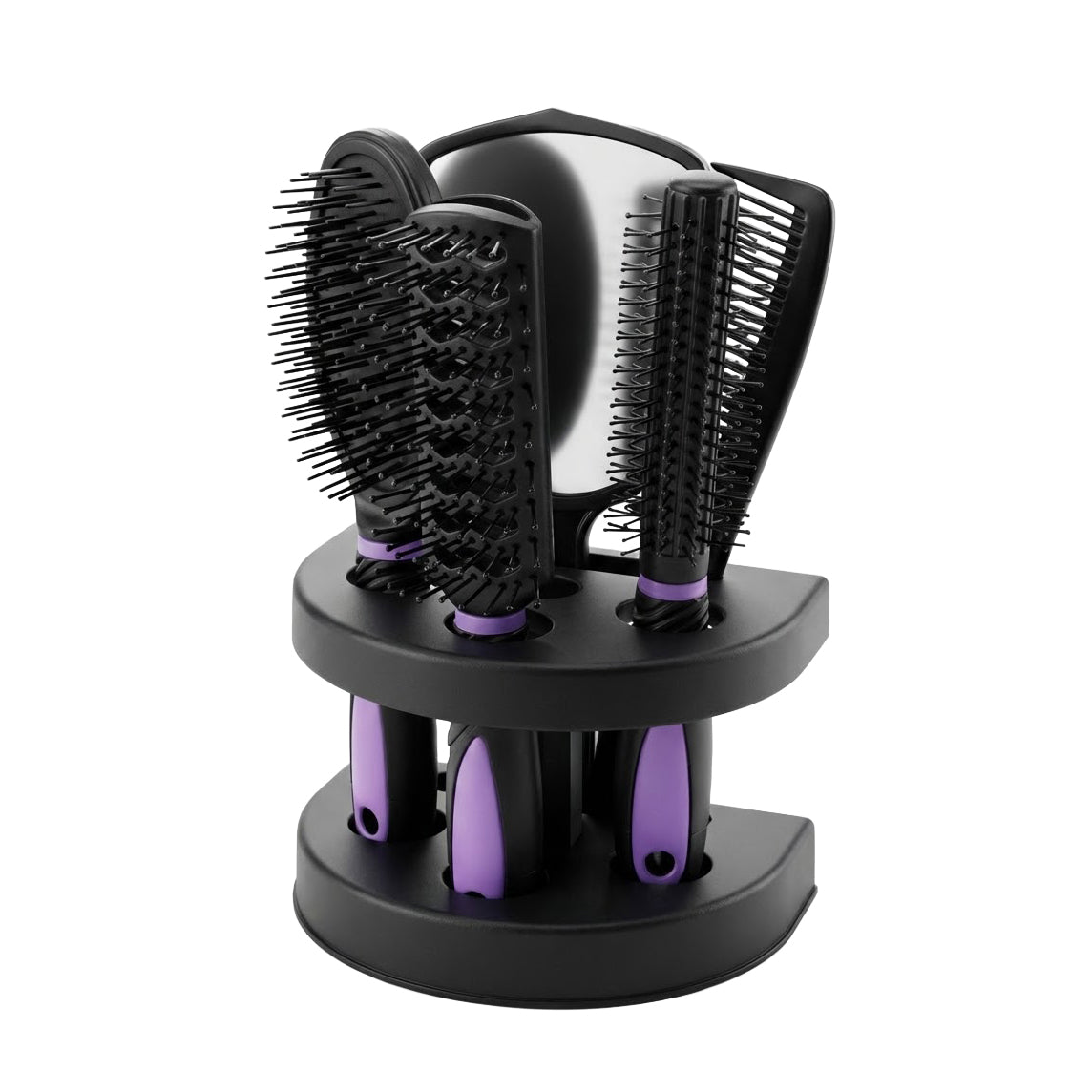 Set De Cepillos Para Cabello Carol D'Coco 5 Piezas – Color Aleatorio Con Espejo y Base Organizadora