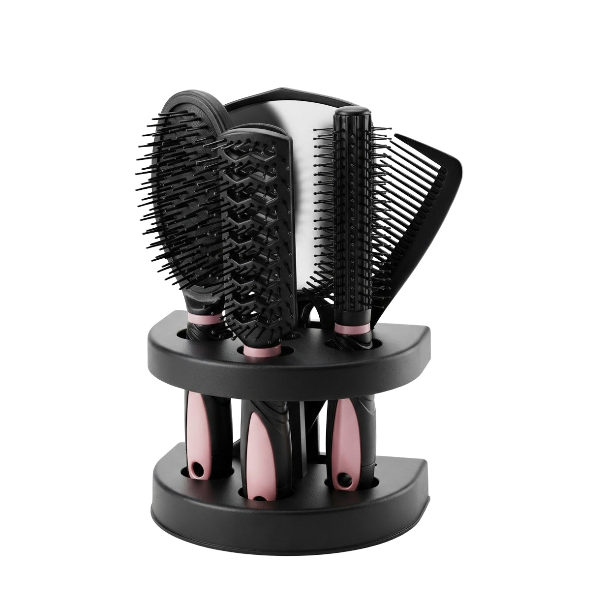 Set De Cepillos Para Cabello Carol D'Coco 5 Piezas – Color Aleatorio Con Espejo y Base Organizadora