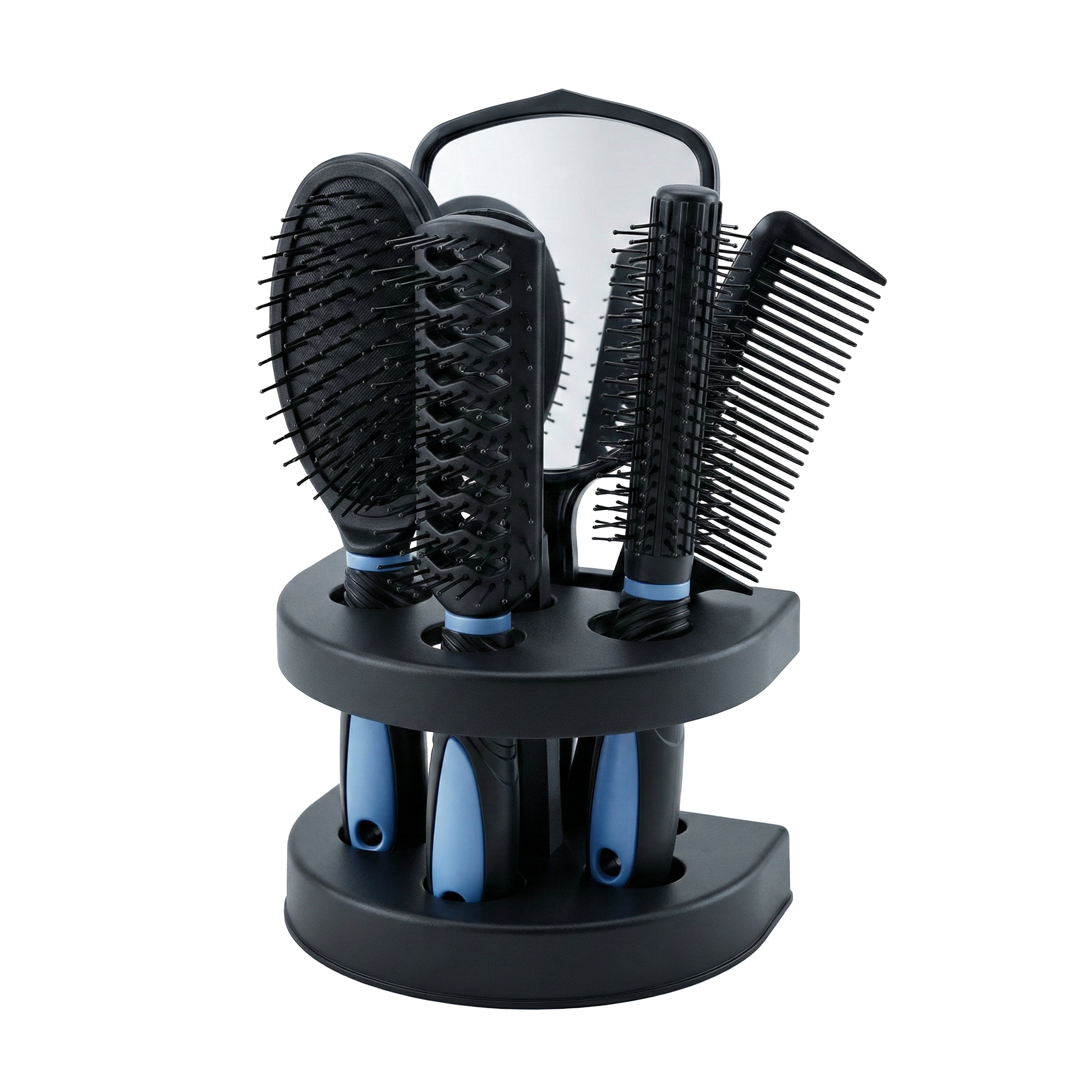 Set De Cepillos Para Cabello Carol D'Coco 5 Piezas – Color Aleatorio Con Espejo y Base Organizadora