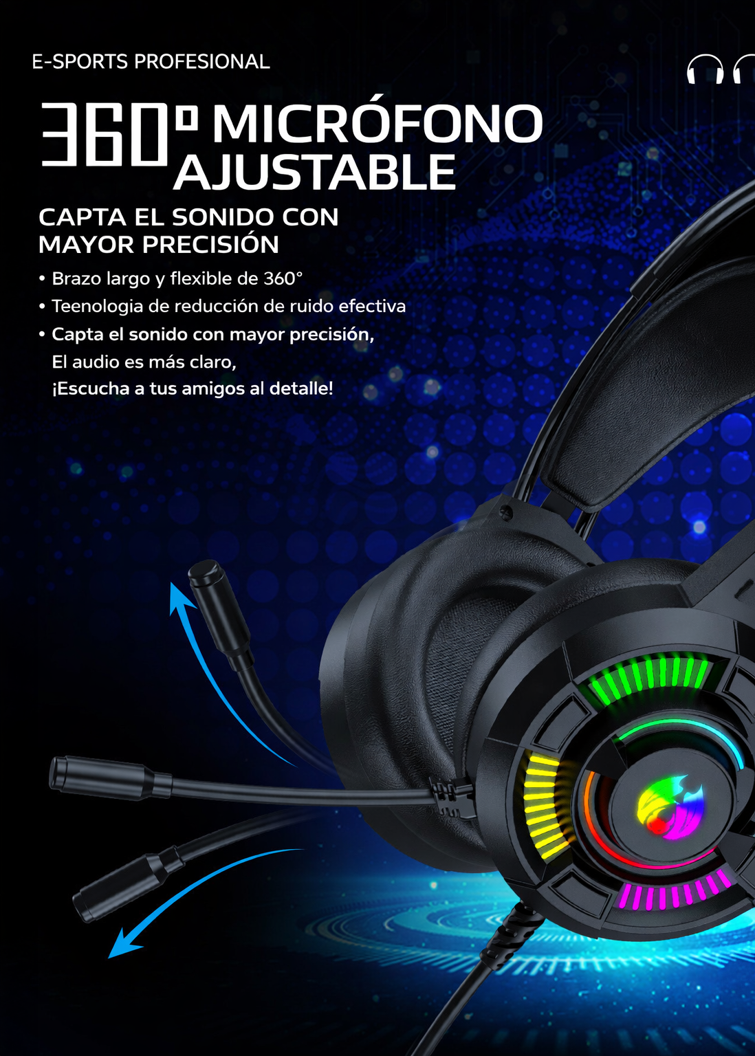 Auriculares para juegos RGB luminosos - Inalámbricos con luces LED