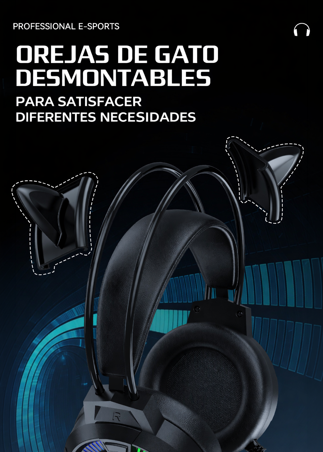 Auriculares para juegos RGB luminosos - Inalámbricos con luces LED