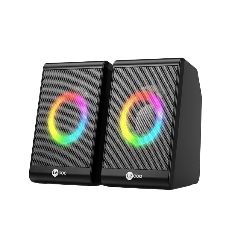 Altavoces Gaming Lecoo DS100 – Estéreo 2.0 con Anillo LED RGB, Conexión USB, Diseño Compacto de Escritorio | Negro