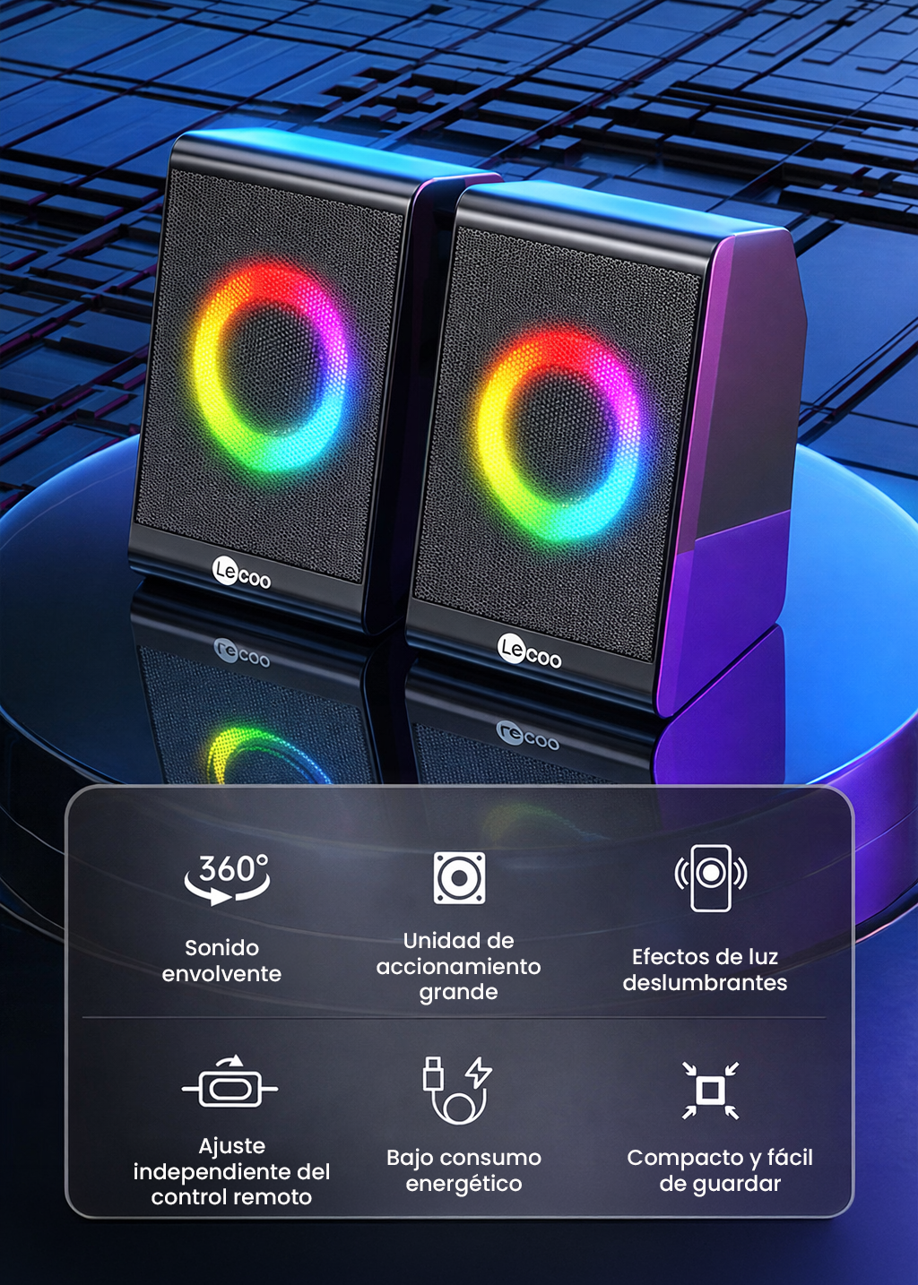 Altavoces para juegos Lecoo DS100 RGB - Estéreo 2.0 con luces LED