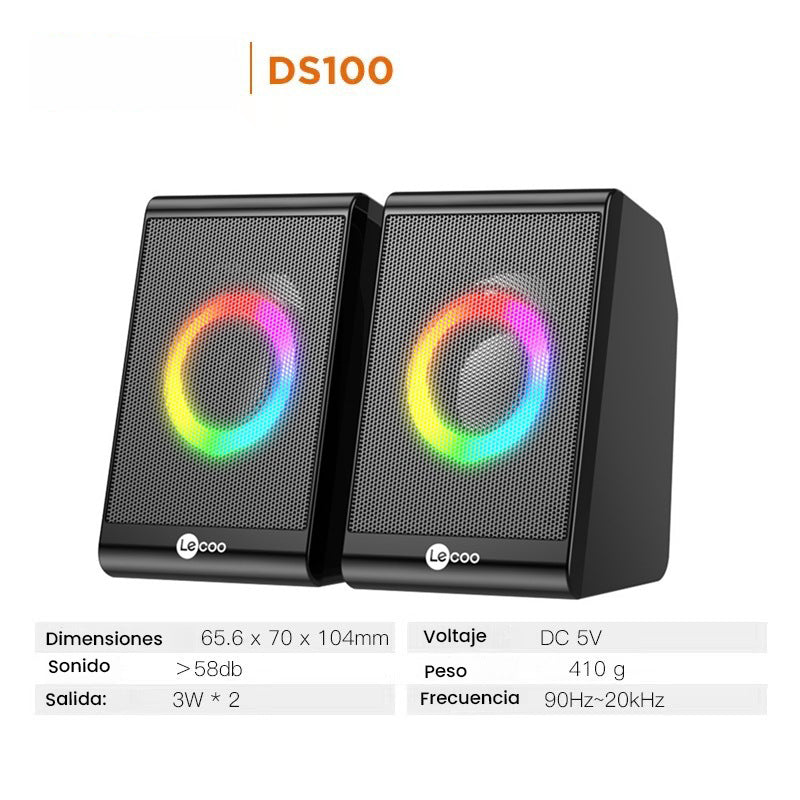 Altavoces para juegos Lecoo DS100 RGB - Estéreo 2.0 con luces LED