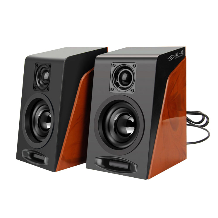 Altavoces de Escritorio First Sight 950 – Estéreo 2.0 con Cable, 2 Vías por Unidad, Cuerpo Negro con Panel Madera
