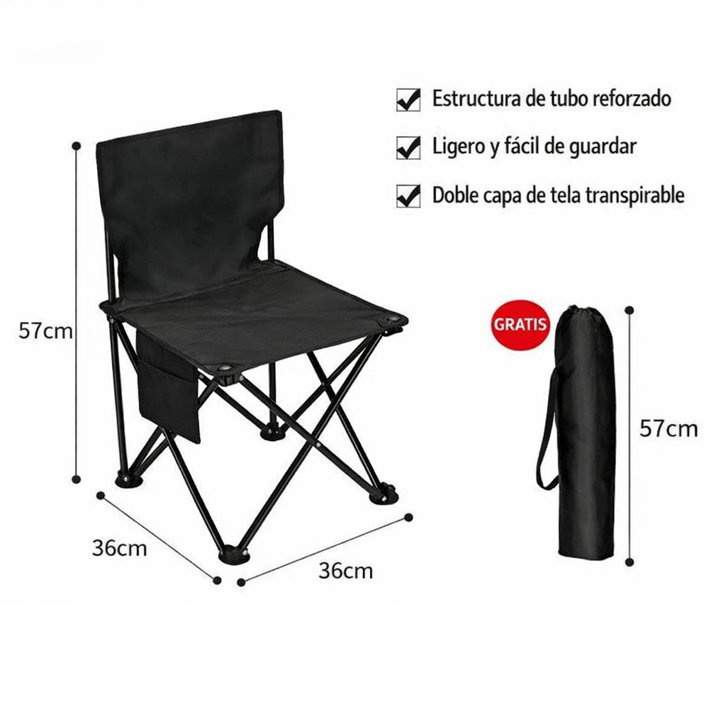 Silla plegable portátil para camping Barry con bolsa de transporte - Juego de 2 piezas