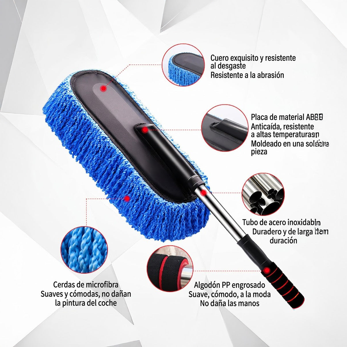 Cepillo telescópico de microfibra para quitar el polvo del coche