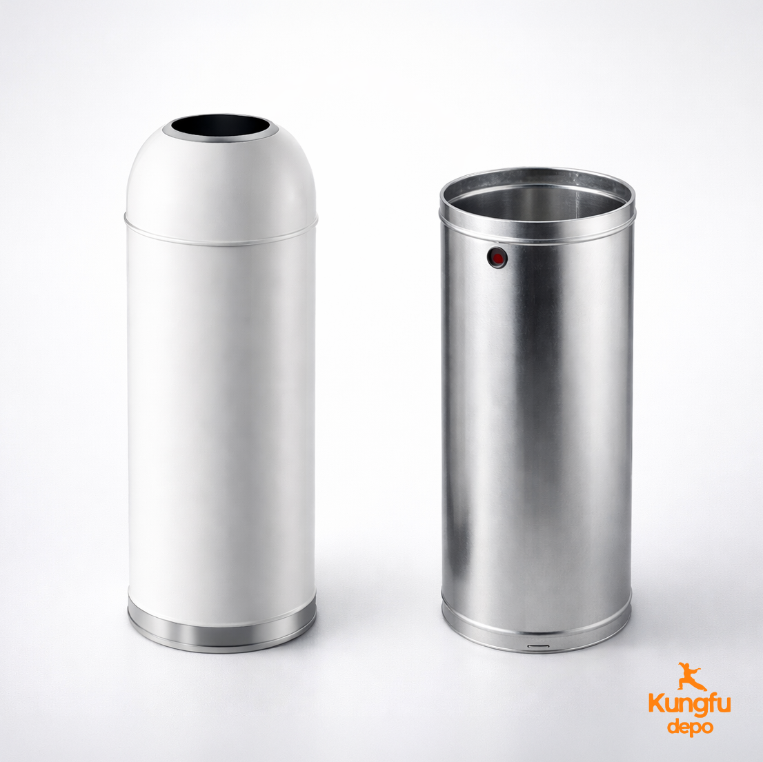 Papelera Estilo Bala con Tapa Domo – Blanca | Cuerpo Acero con Pintura Electroestática, Contenedor Interior Extraíble, Aro Base Inoxidable | 25 L o 30 L