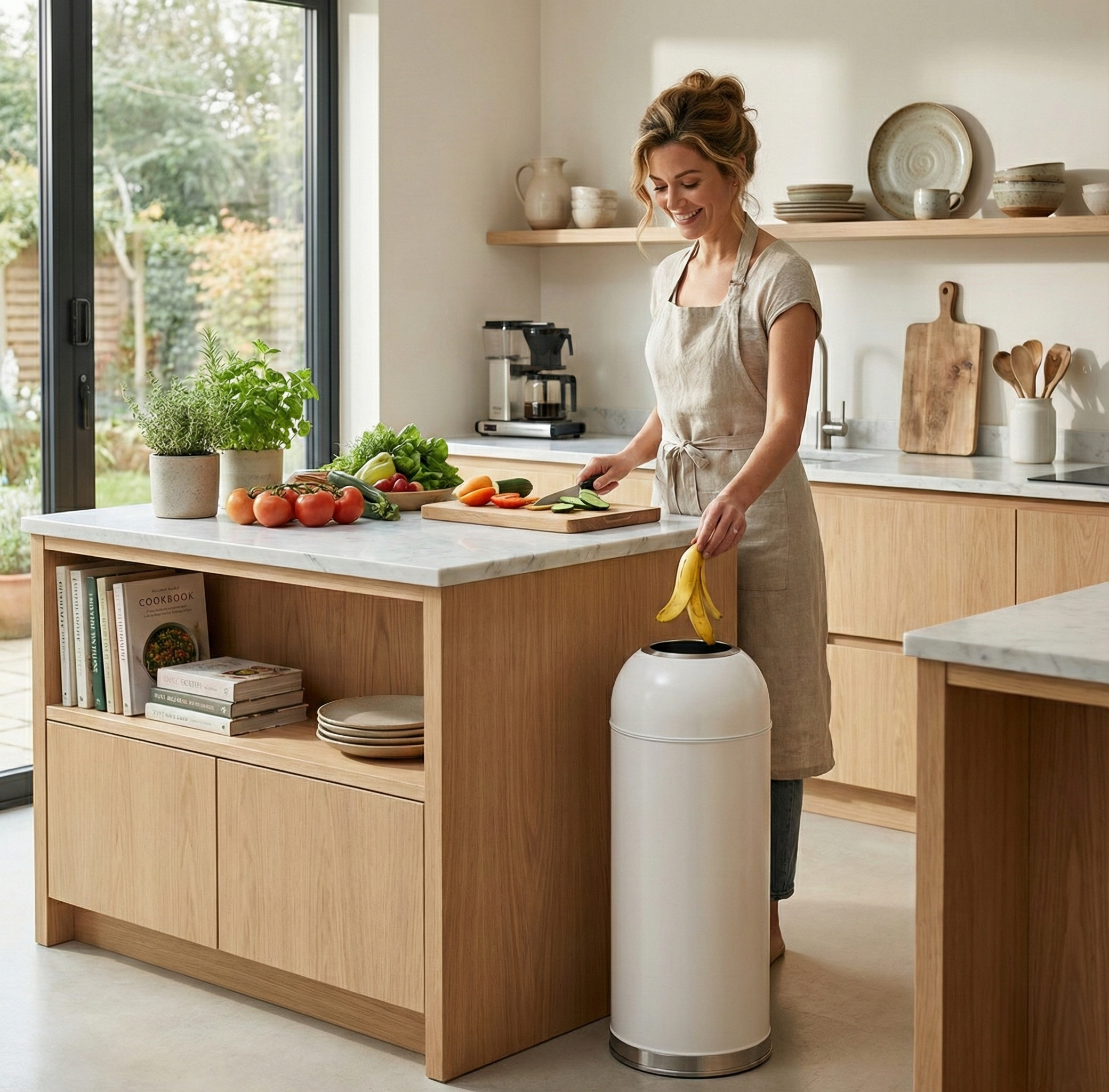 Papelera Estilo Bala con Tapa Domo – Blanca | Cuerpo Acero con Pintura Electroestática, Contenedor Interior Extraíble, Aro Base Inoxidable | 25 L o 30 L