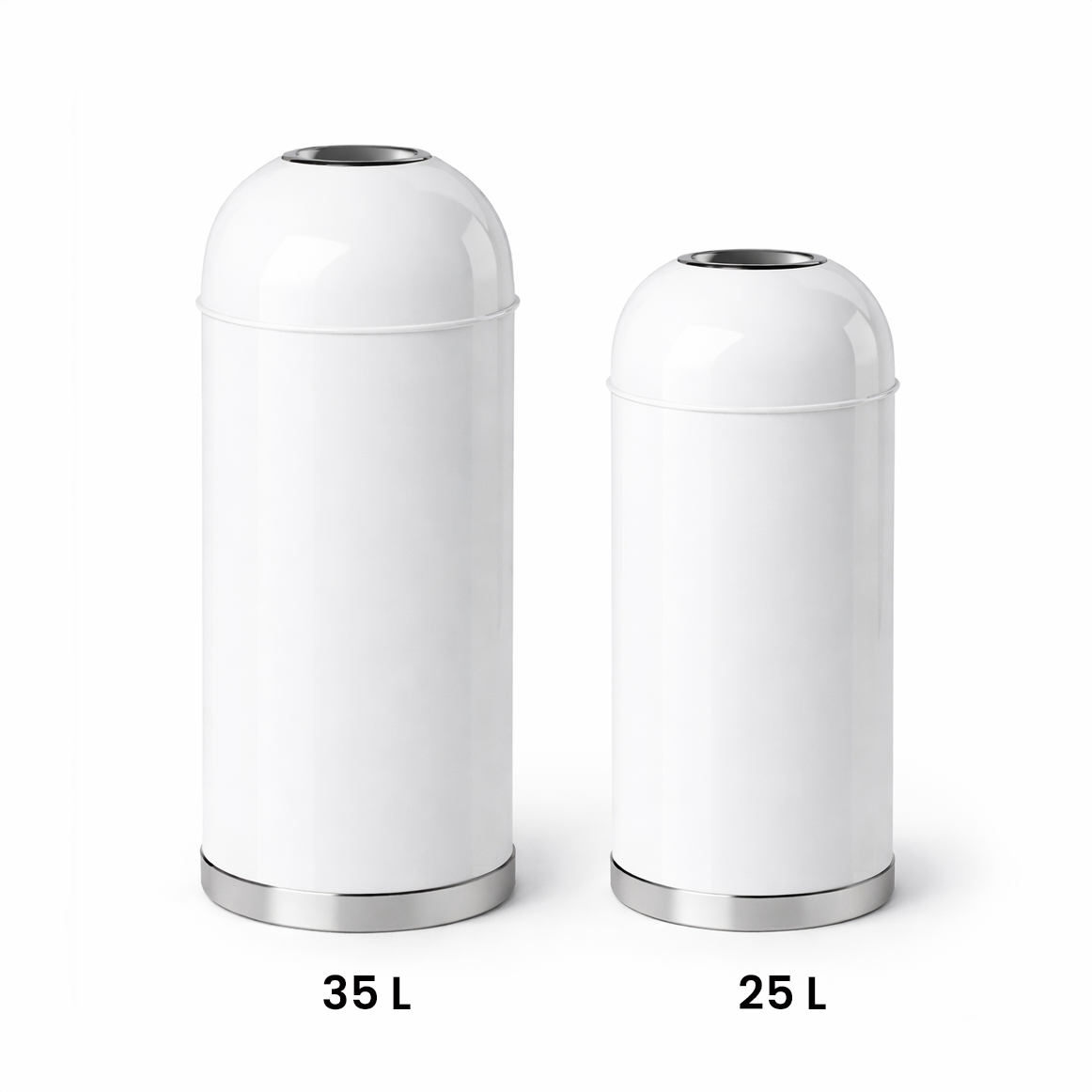 Papelera Estilo Bala con Tapa Domo – Blanca | Cuerpo Acero con Pintura Electroestática, Contenedor Interior Extraíble, Aro Base Inoxidable | 25 L o 30 L