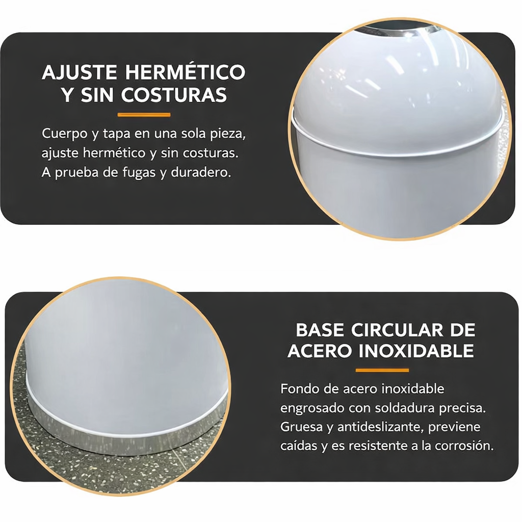 Papelera Estilo Bala con Tapa Domo – Blanca | Cuerpo Acero con Pintura Electroestática, Contenedor Interior Extraíble, Aro Base Inoxidable | 25 L o 30 L
