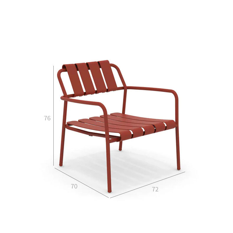 Frank – Conjunto de Exterior 3 Piezas | 2 Sillones + Mesa de Centro | Listones Metálicos | Acero | Rojo Vino