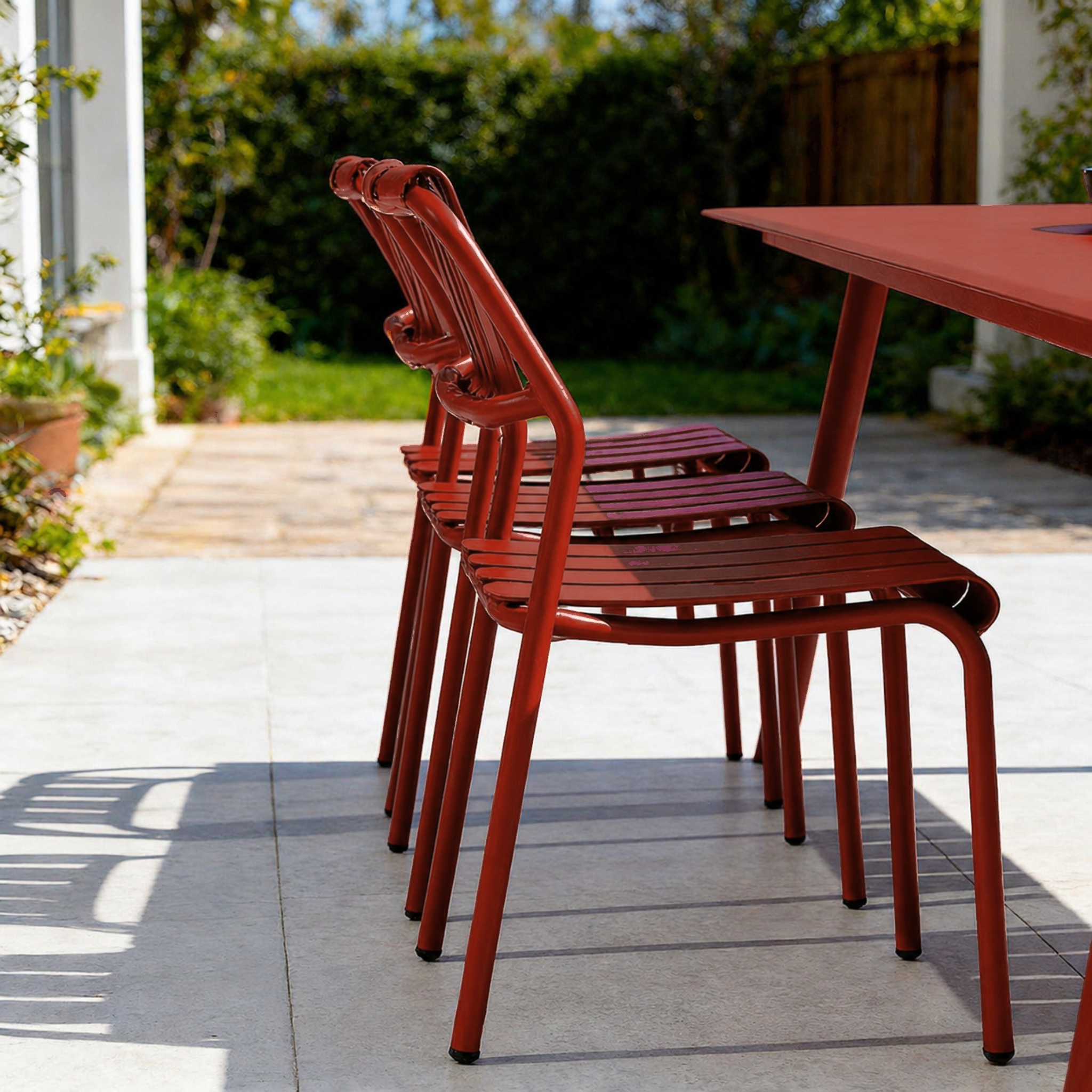 Mesa De Comedor Para Exterior Sherry – Acero, 160x70x74 cm, Color Rojo Terracota