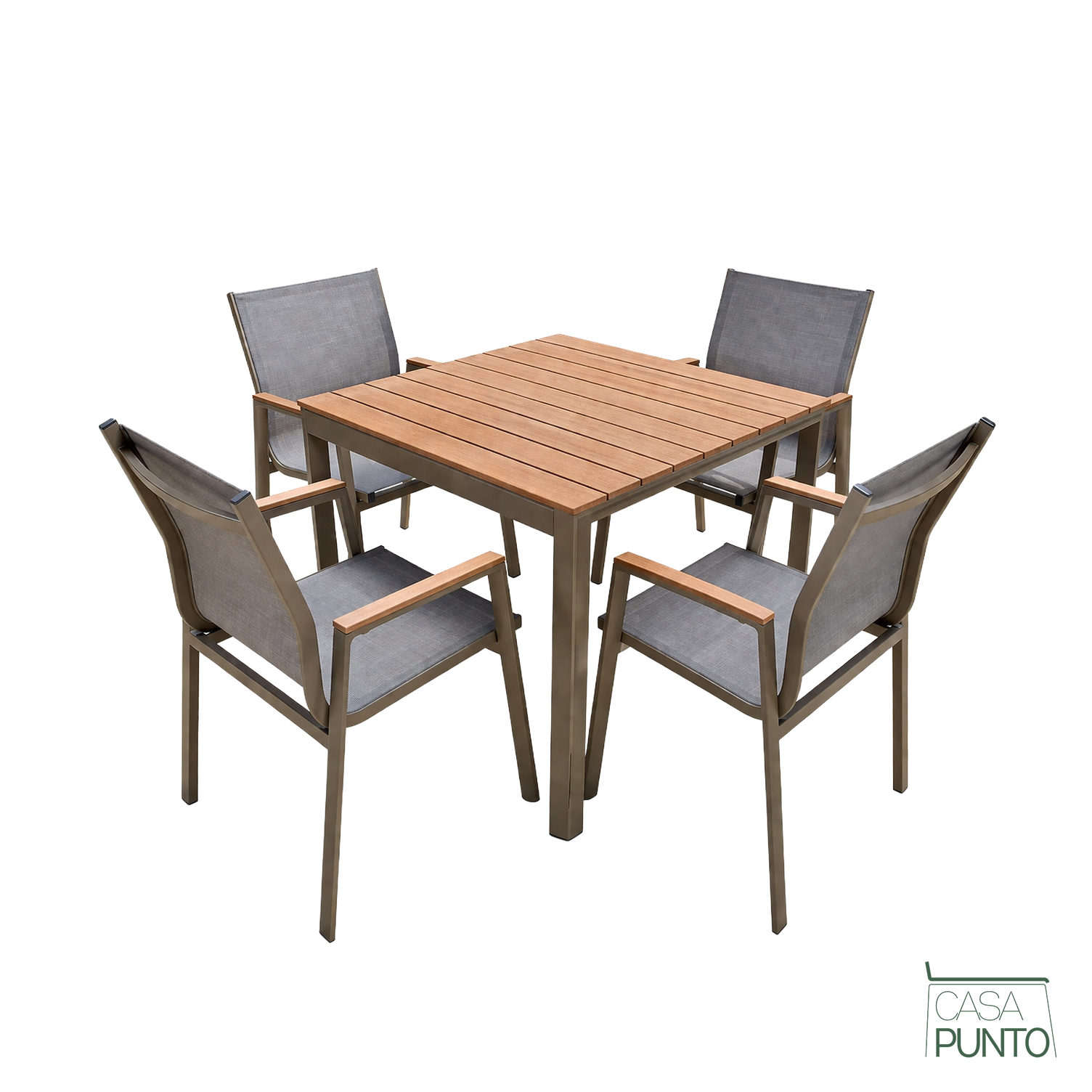 Conjunto de Comedor Exterior Roni | Mesa Cuadrada 90 cm + 4 Sillas | Aluminio y Textilene