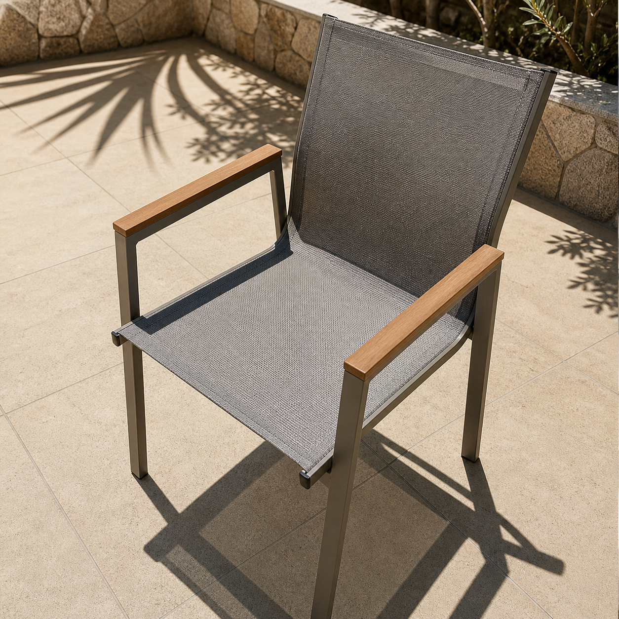 Conjunto de Comedor Exterior Roni | Mesa Cuadrada 90 cm + 4 Sillas | Aluminio y Textilene