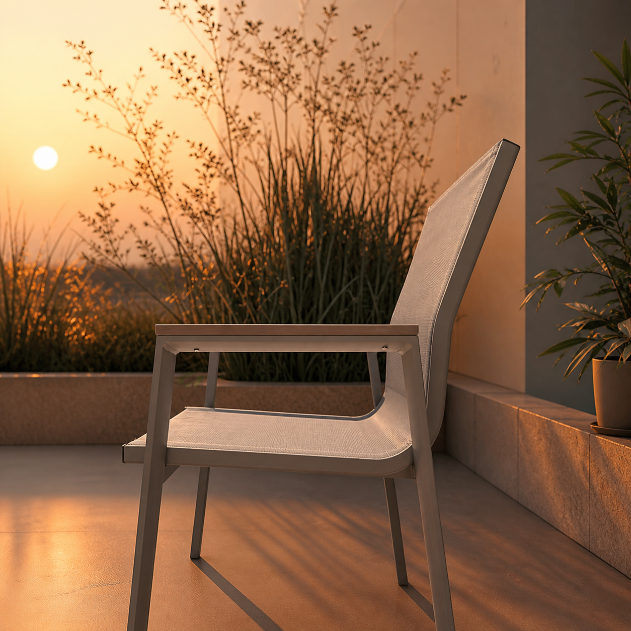 Conjunto de exterior Ronee con mesa rectangular y 6 sillas.