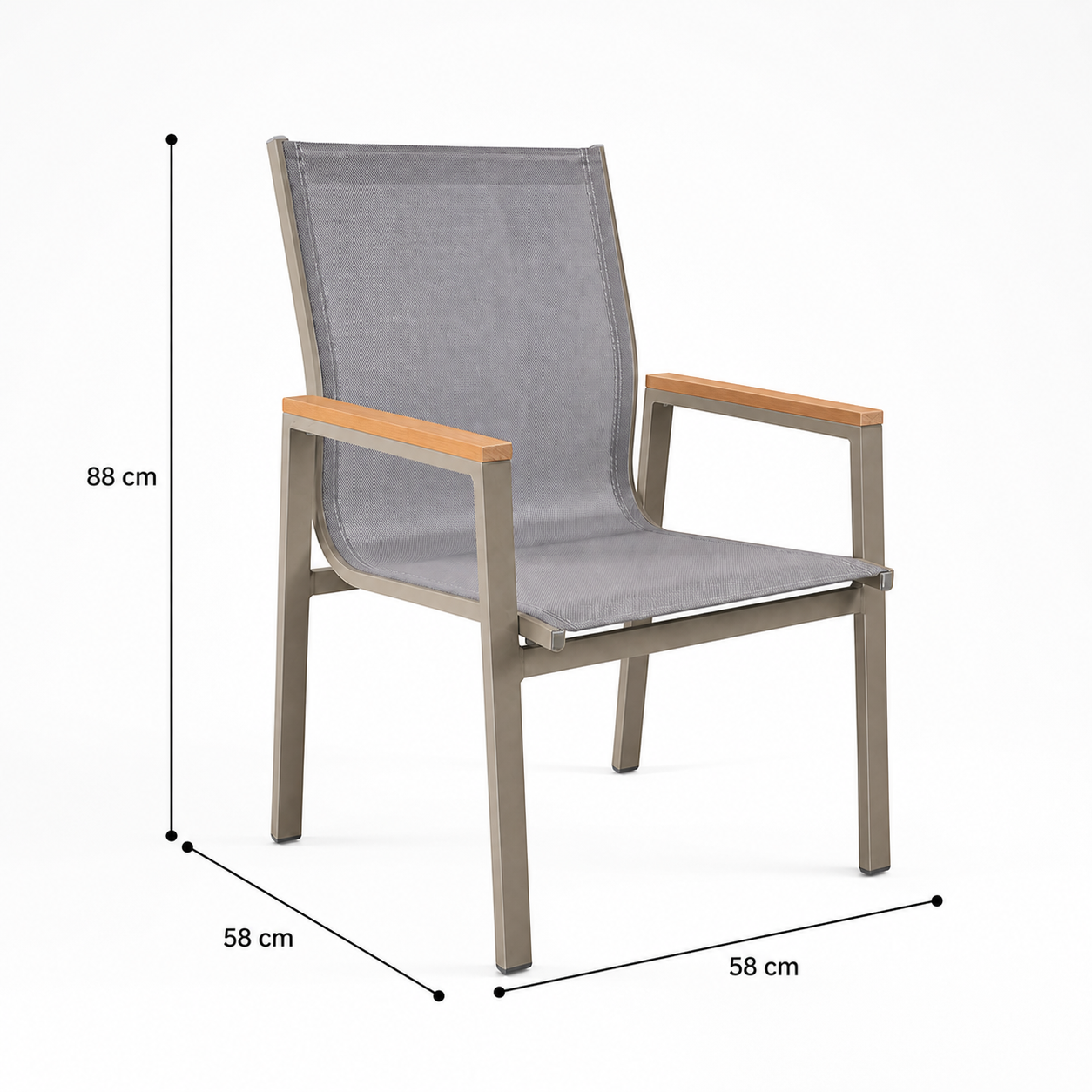 Conjunto de Comedor Exterior Roni | Mesa Cuadrada 90 cm + 4 Sillas | Aluminio y Textilene