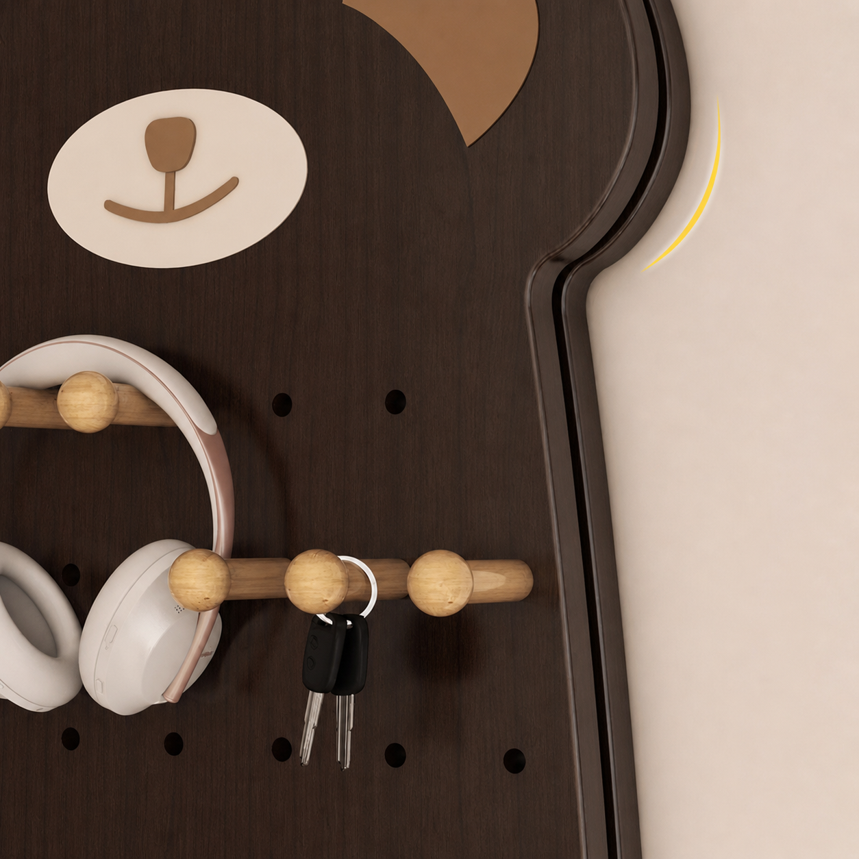 Panel Organizador de Pared Teddy - Forma de Oso Pegboard + Espejo Deslizante 120 x 40 cm