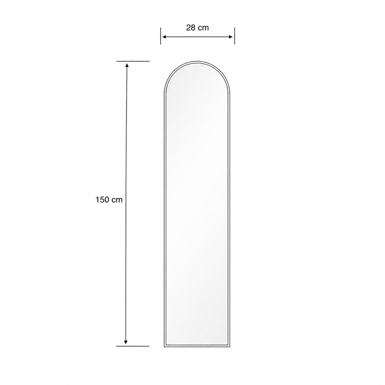 Espejo de Pared Angus - Forma de Arco Marco Delgado 3 Tamaños Para Colgar