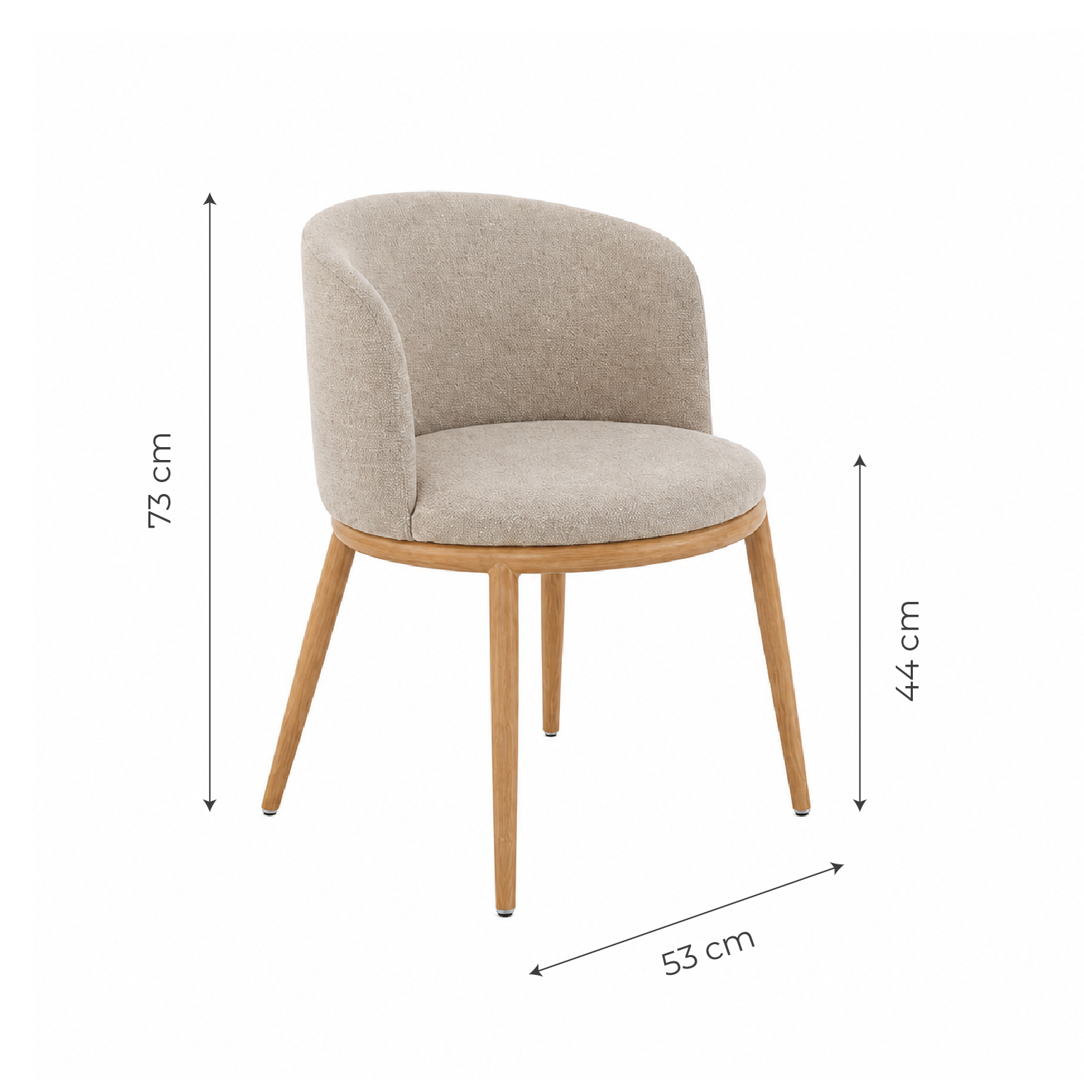 Conjunto Mariano | Mesa Redonda + 2 Sillas Tipo Bucket | Madera Clara y Tapizado Beige