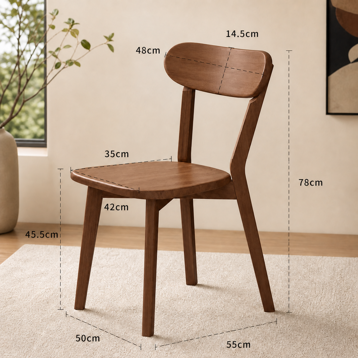 Juego de comedor de roble: 4 sillas y 1 mesa rectangular (sin código de barras).
