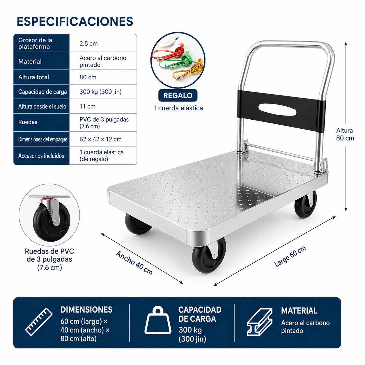 Carro industrial de acero para empujar, modelo 300 (sin código de barras)