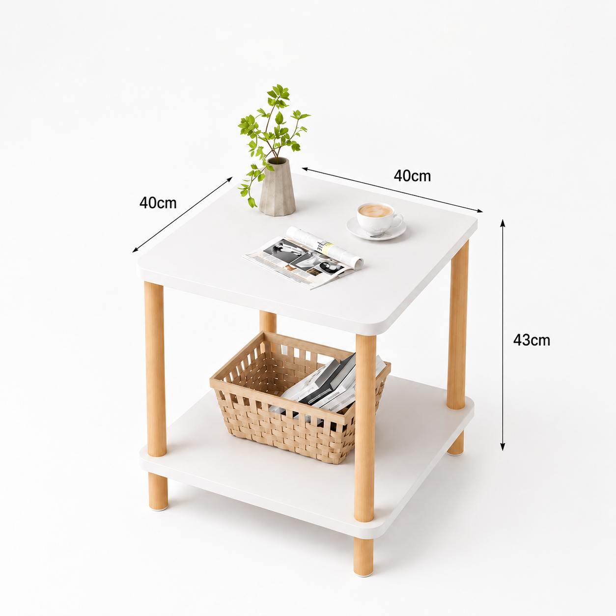 Mesa auxiliar Modu blanca y de madera (sin código de barras)