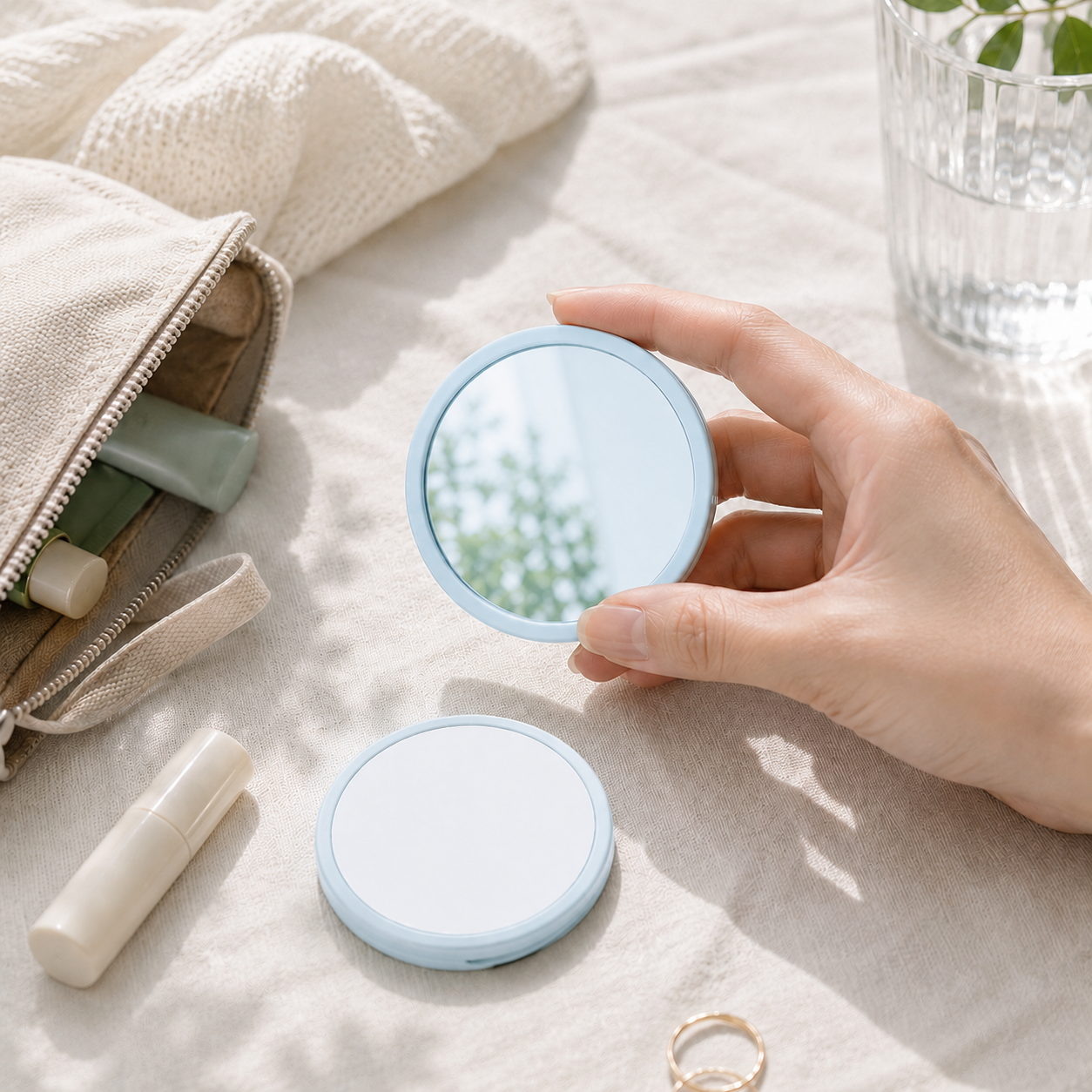 Portable round compact mirror