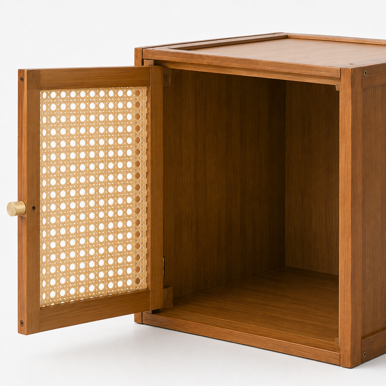 Cubo Organizador Modular Ximena - Puerta con Rejilla Ratán Tirador Dorado Combinable