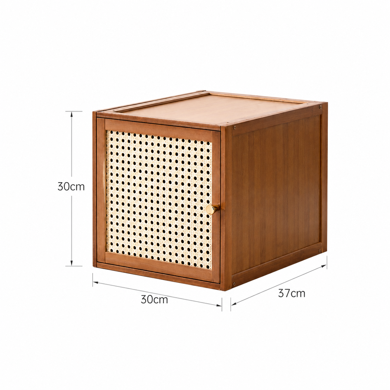 Cubo Organizador Modular Ximena - Puerta con Rejilla Ratán Tirador Dorado Combinable