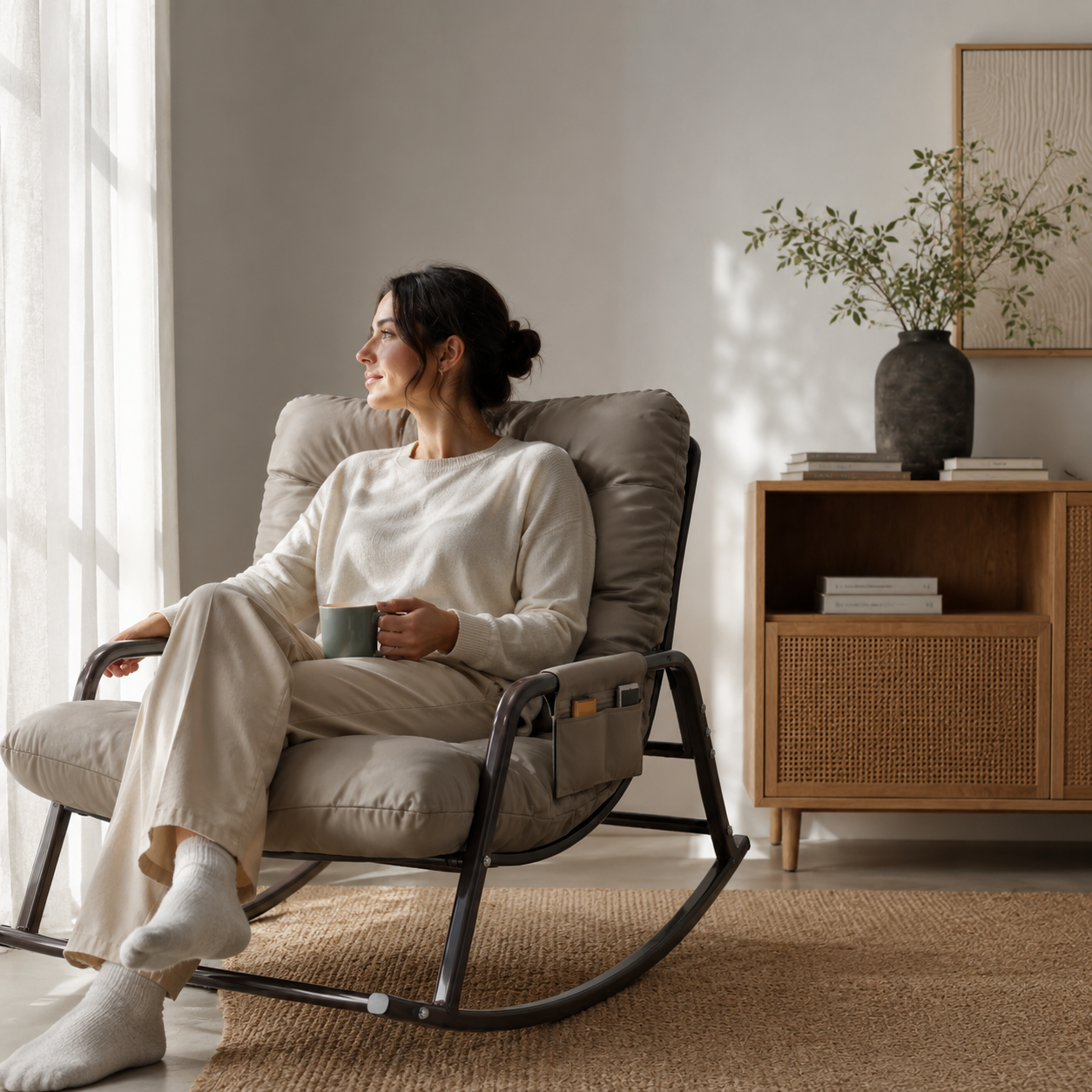 Sillón Mecedor Trevor - Cojín Tufted Tamaño Doble Bolsa Lateral