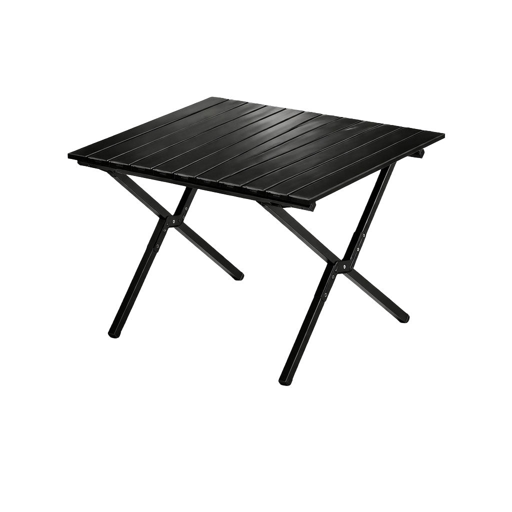 Mesa De Camping Plegable Cuadrada Zeno 60x60 – Lamas De Aluminio, Base En X, Negro