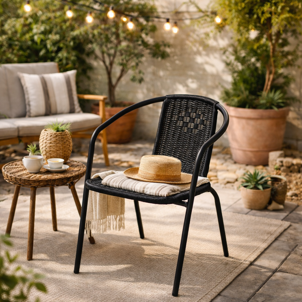 Silla Dana de imitación ratán – Estilo tejido para uso interior y exterior.