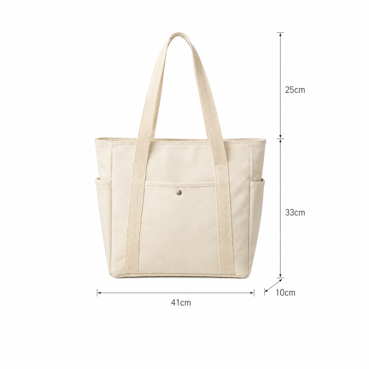 Bolso Tote De Lona Neta – Bolsillos Laterales, Doble Asa, Botón Dorado, 3 Colores
