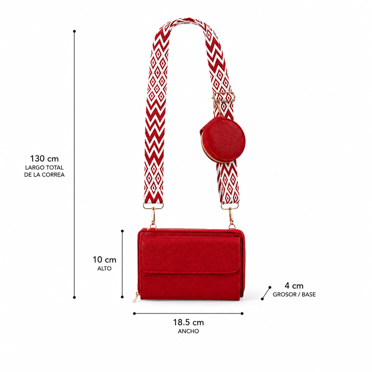 Bolso Bandolera Cartera Bane – Cuero Sintético, Correa Tejida Geométrica, Monedero Redondo, 18.5x10x4 cm