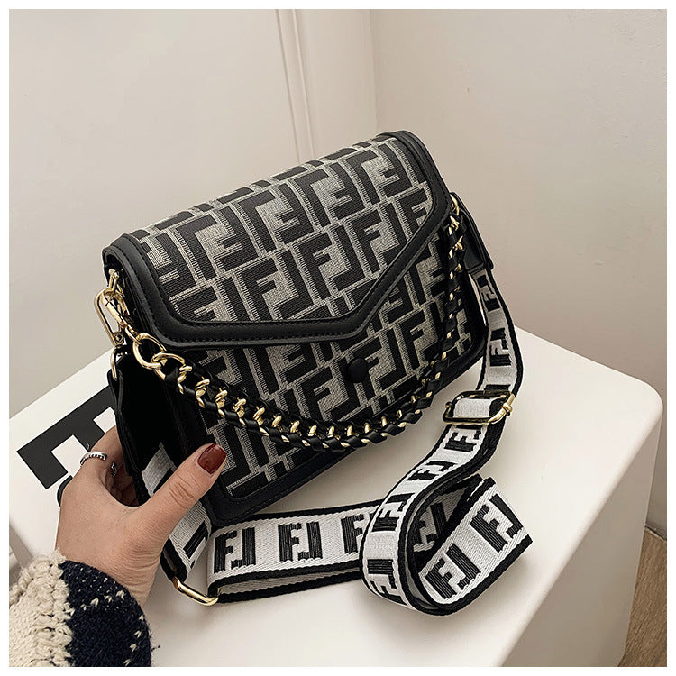 Bolso Bandolera Tipo Sobre Keri – Patrón Monograma, Cadena Dorada, Correa Ancha, 2 Colores
