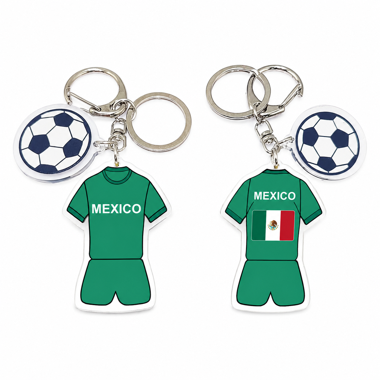 Llavero acrílico Futbol Mexico — jersey + balón