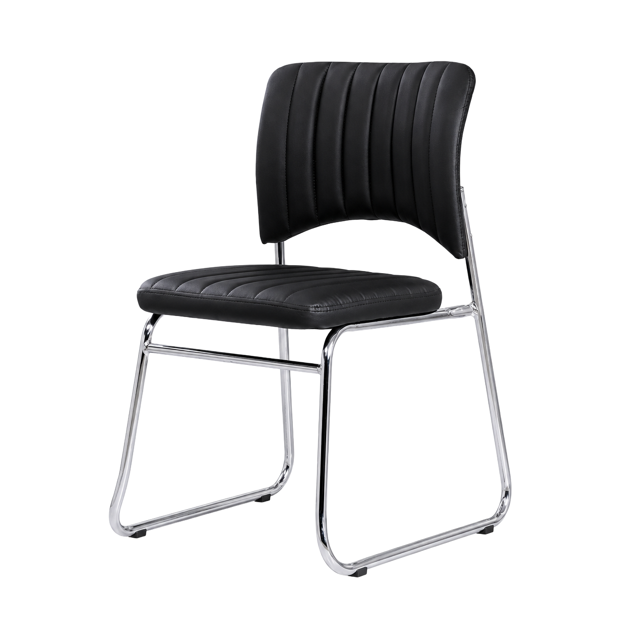 Silla De Visita Pía Tipo Trineo Con Tapizado De Piel Sintética – Base Cromada, Negro y Café