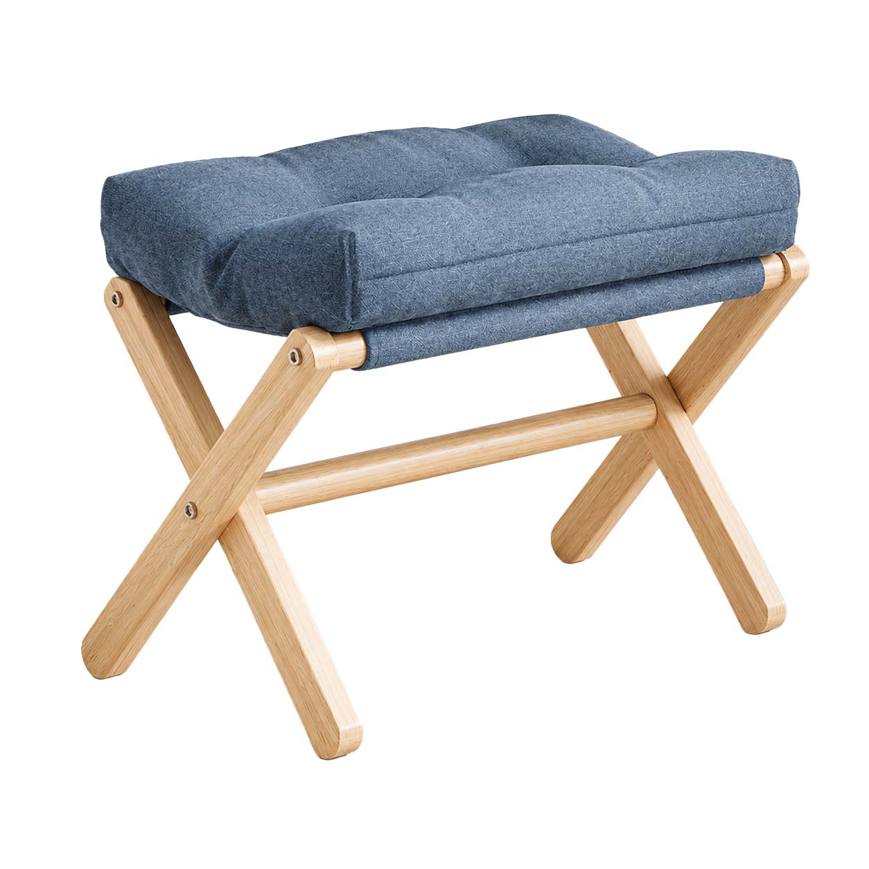 Taburete Plegable de Madera con Cojín Base en X