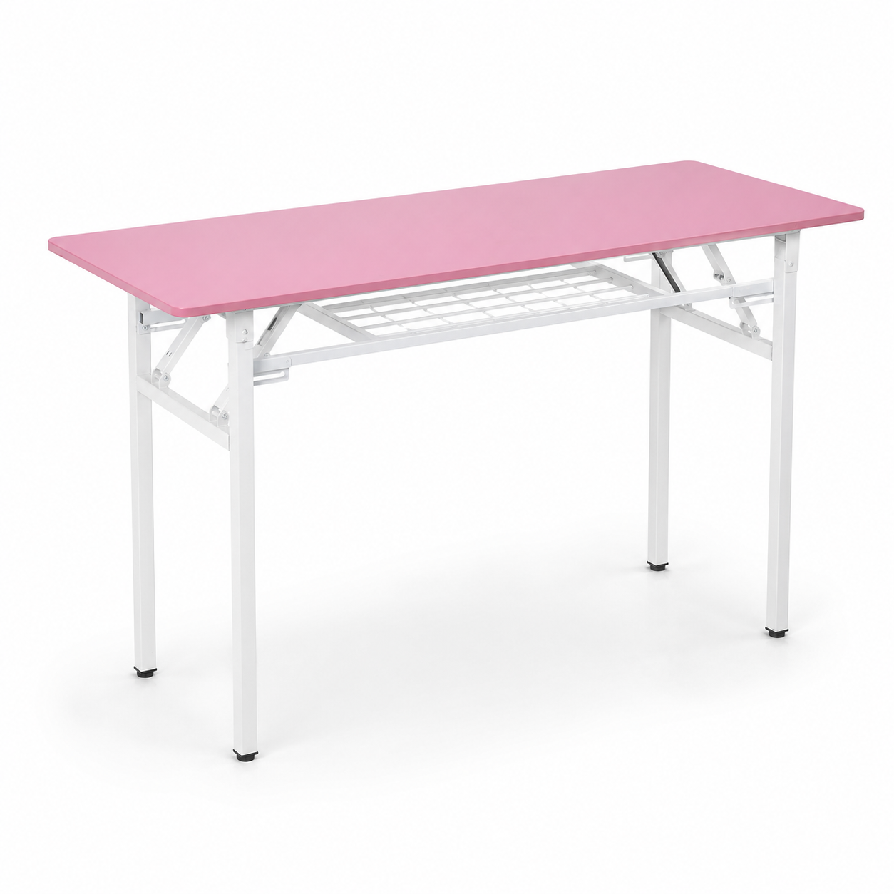 Mesa Plegable Con Repisa Inferior Stella – Tablero MDF Rosa, Estructura Blanca, 3 Tamaños