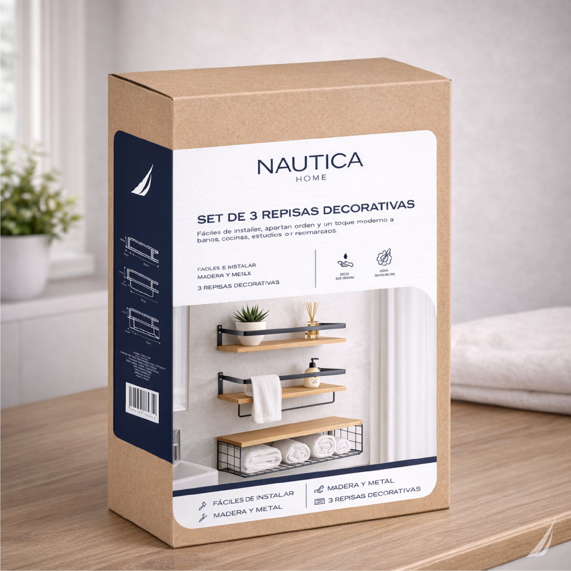 3 Repisas Nautica Estantes Flotantes Hogar Baño Decorativas